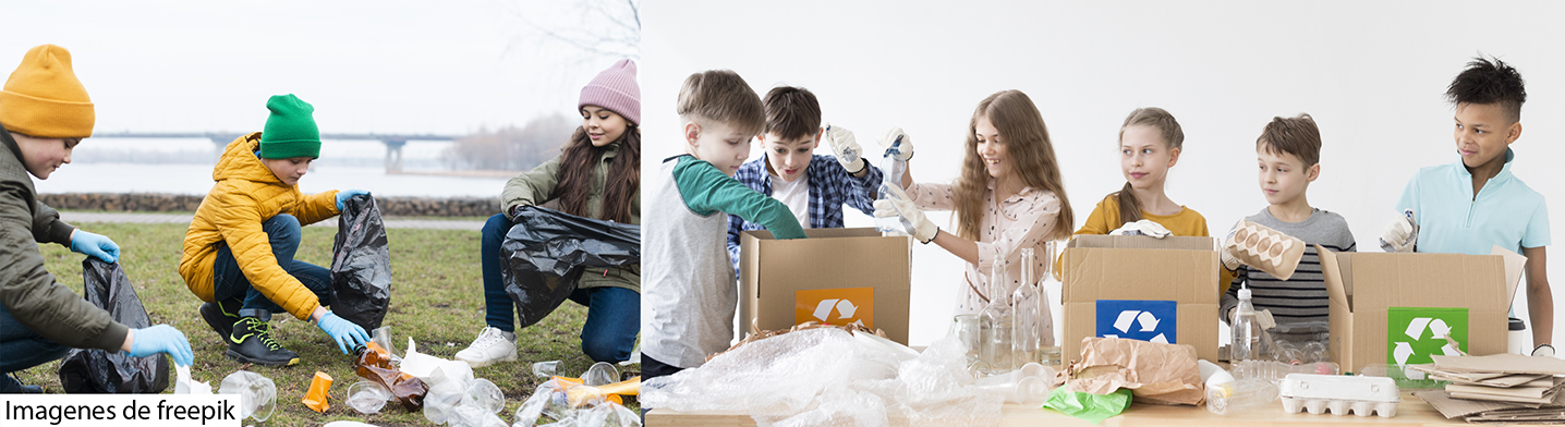 niños reciclando