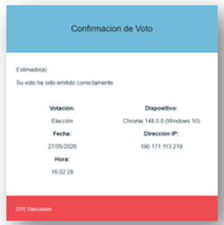 Figura del manual: pantalla de confirmación final del proceso de votación