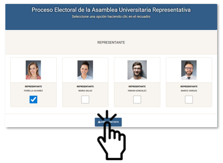 Figura del manual: opción Confirmar Voto después de seleccionar candidaturas